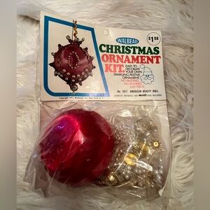Walbead RED Satin Sequin Bead Vtg Christmas Ornament Kit MCM